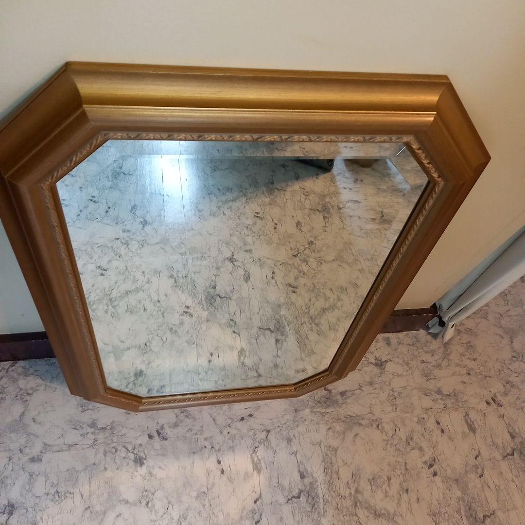 ドマン　アンティーク　ゴールド　八角　ミラー　鏡　壁掛け　縦横　兼用