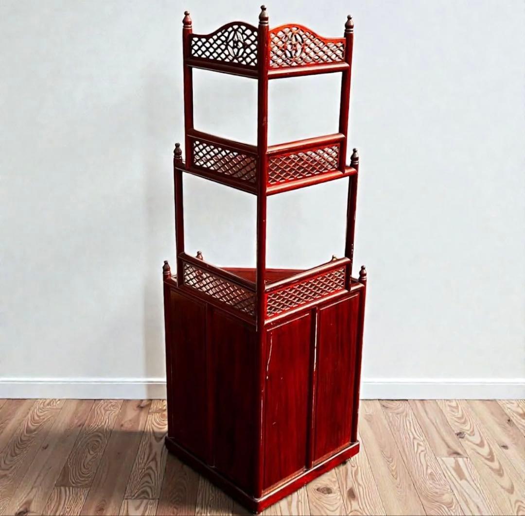 稀少❣️送料無料✨唐木家具 無垢材 コーナーラック 飾り棚 中国家具 彫刻棚 収納