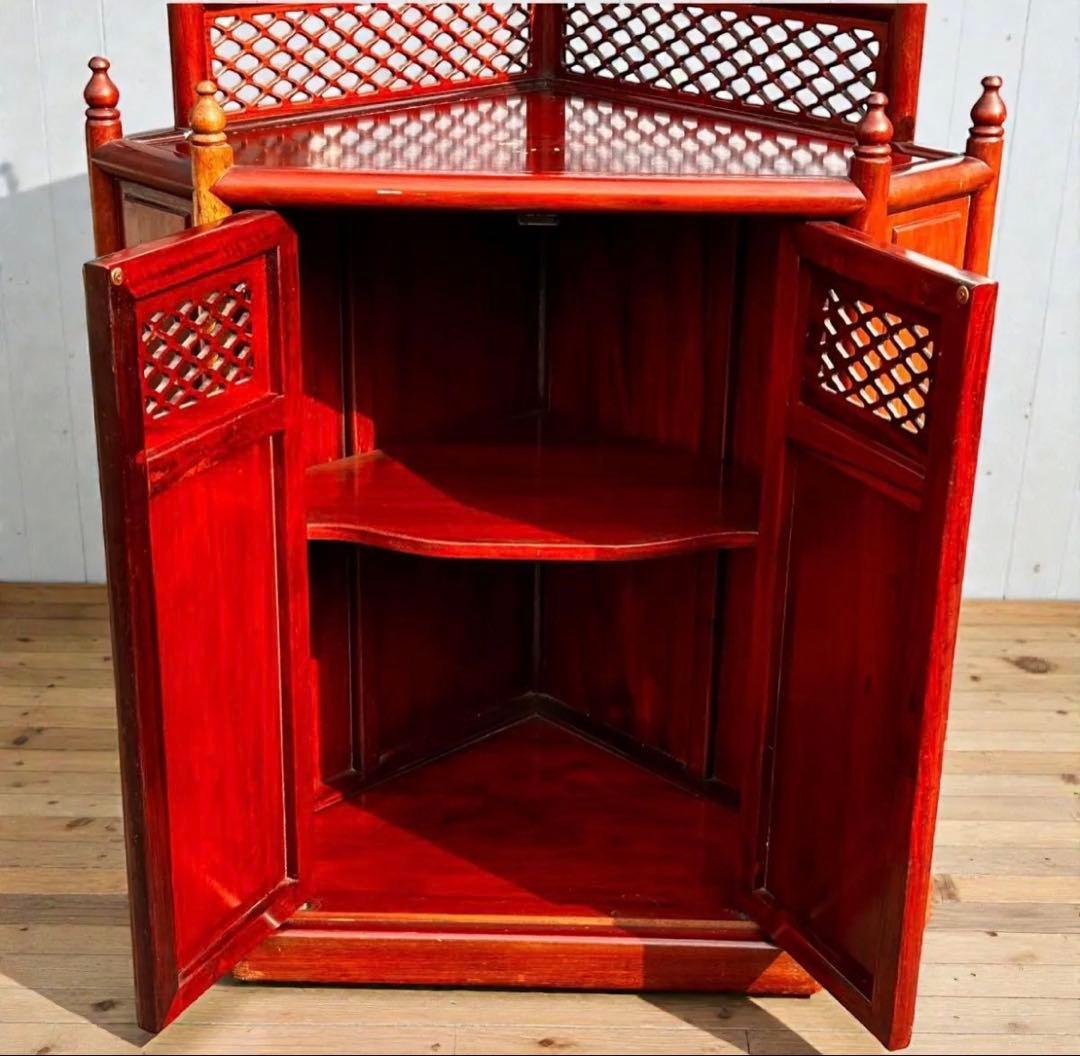 稀少❣️送料無料✨唐木家具 無垢材 コーナーラック 飾り棚 中国家具 彫刻棚 収納