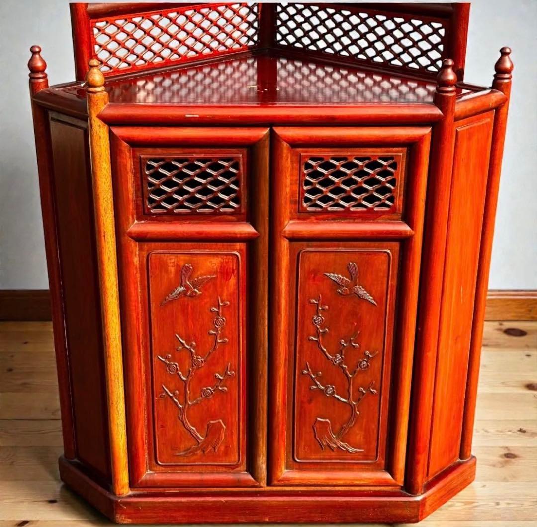 稀少❣️送料無料✨唐木家具 無垢材 コーナーラック 飾り棚 中国家具 彫刻棚 収納