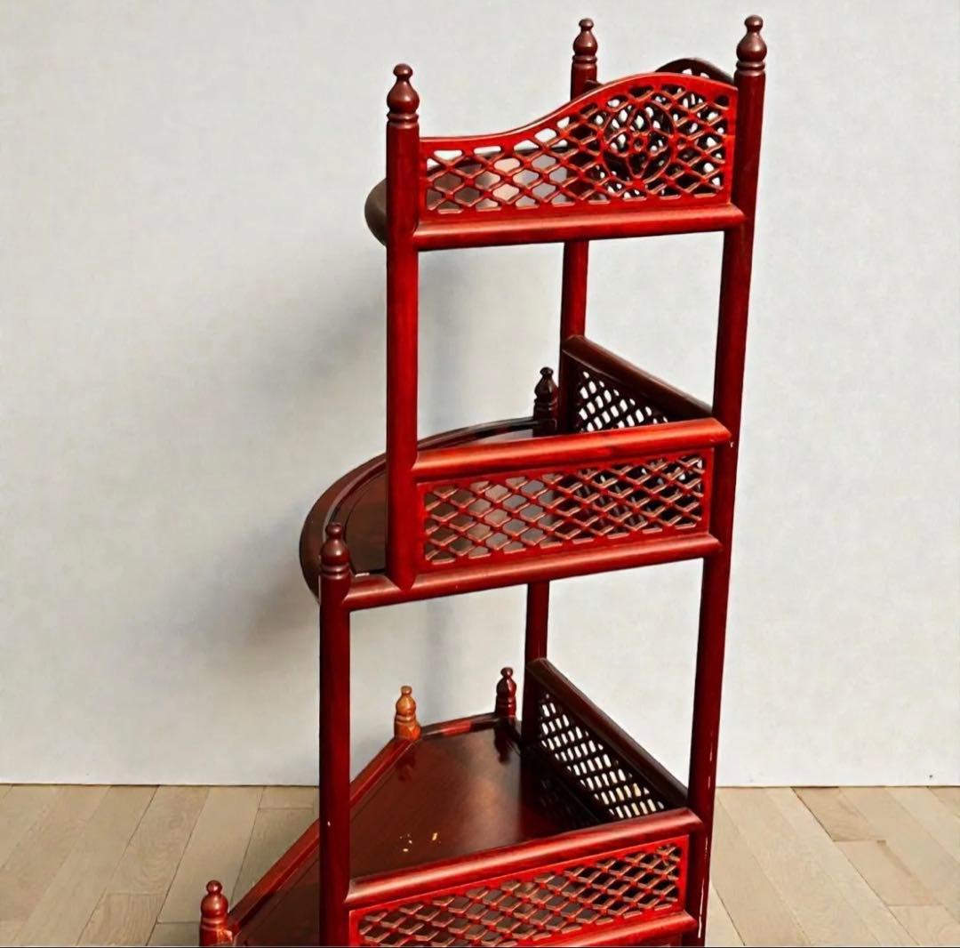 稀少❣️送料無料✨唐木家具 無垢材 コーナーラック 飾り棚 中国家具 彫刻棚 収納
