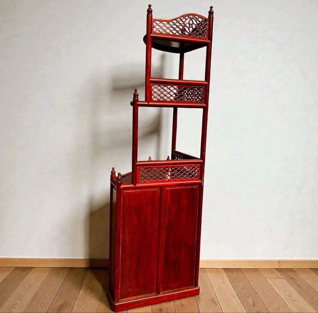稀少❣️送料無料✨唐木家具 無垢材 コーナーラック 飾り棚 中国家具 彫刻棚 収納