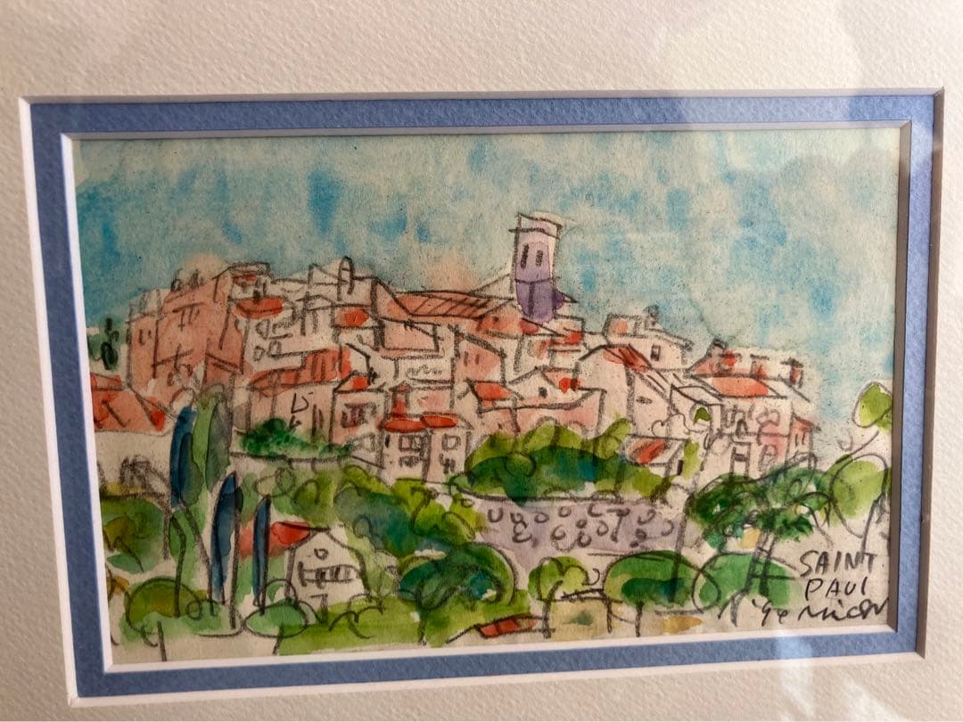 直筆サイン入り 額装 水彩画風景画 真作 『SAINT PAUL 』岩原未知作