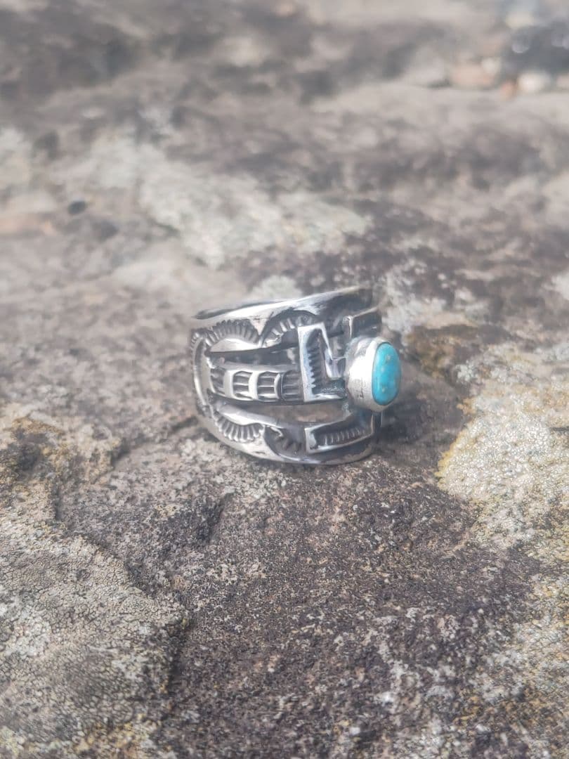 オリジナル スワスティカ オールドスタイルリング モレンシターコイズ付き