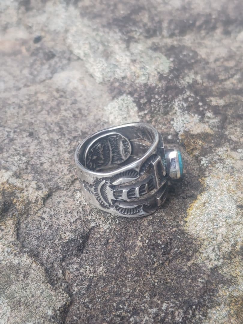 オリジナル スワスティカ オールドスタイルリング モレンシターコイズ付き