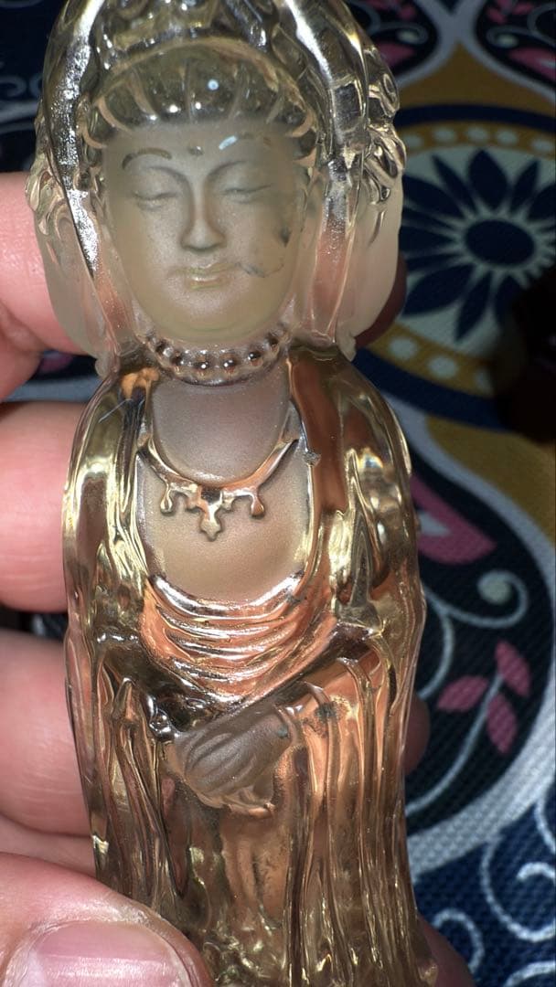 特注手彫り専用台座 天然シトリン 三面観音菩薩 観世音菩薩 手彫り彫刻立象 置物