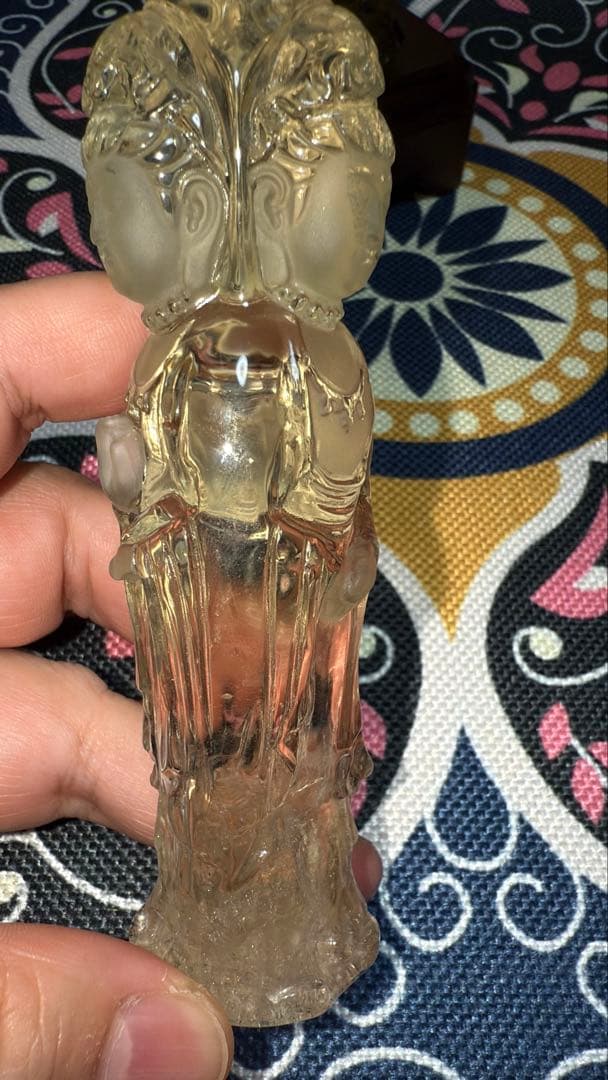 特注手彫り専用台座 天然シトリン 三面観音菩薩 観世音菩薩 手彫り彫刻立象 置物