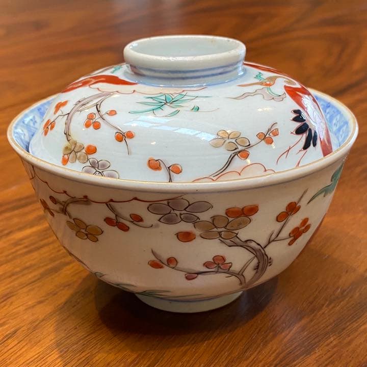 古伊万里有田金彩上絵彩色飯茶碗蓋付き 六客揃いと茶碗蓋無し一客