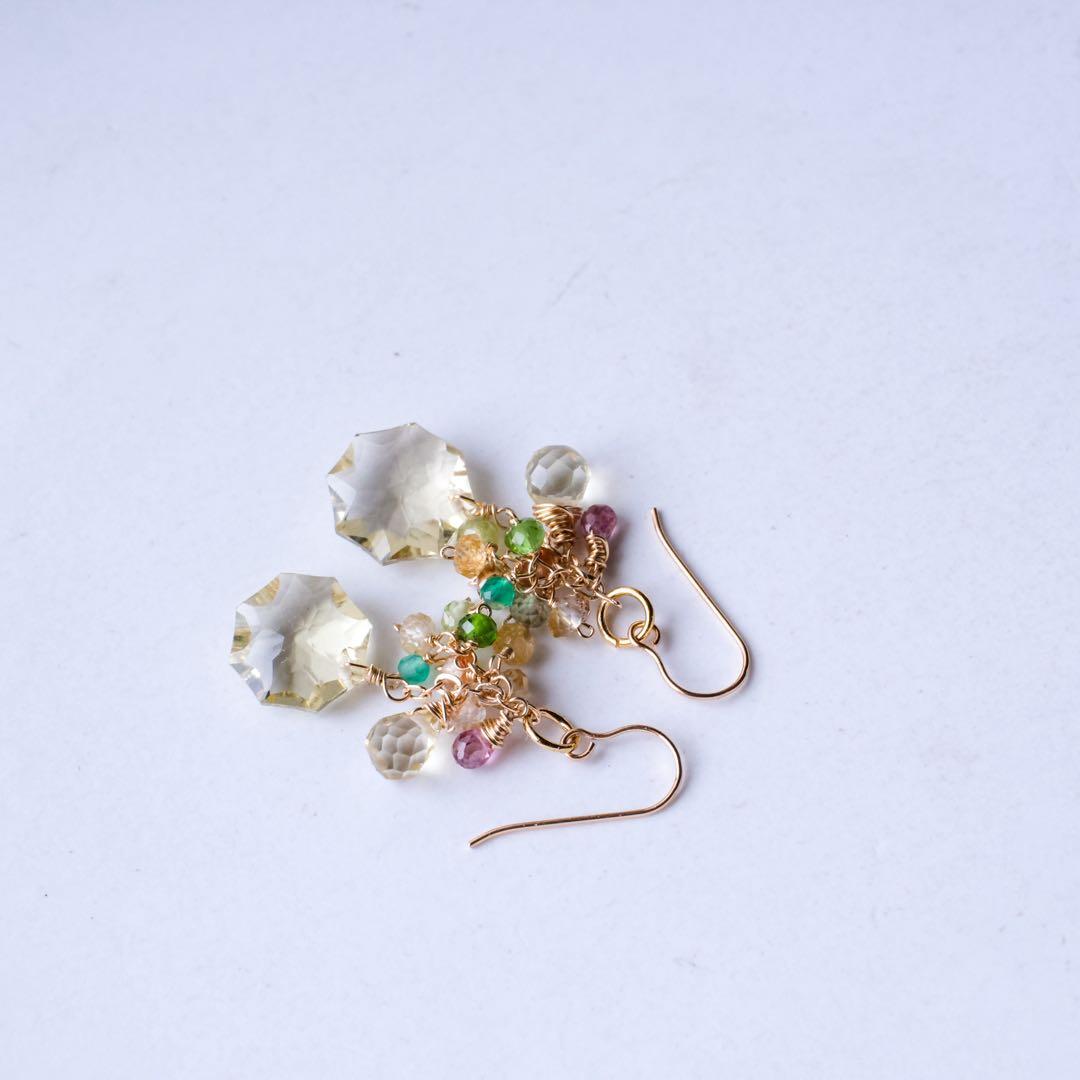 14kgfレモングリーンゴールドロゼットピアス/イヤリング