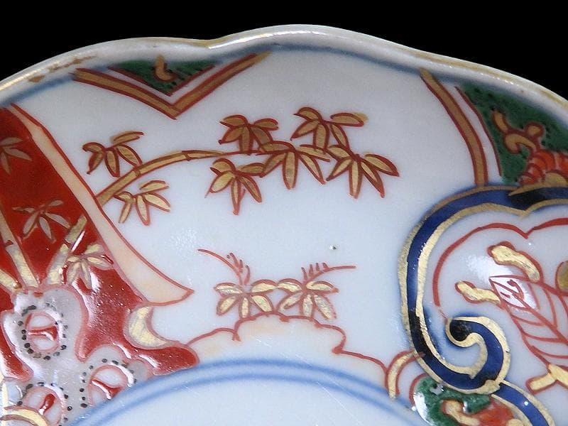 古伊万里　金襴手　窓絵　宝尽くしに松竹梅の図　4寸皿　５枚　B091AS-CZa