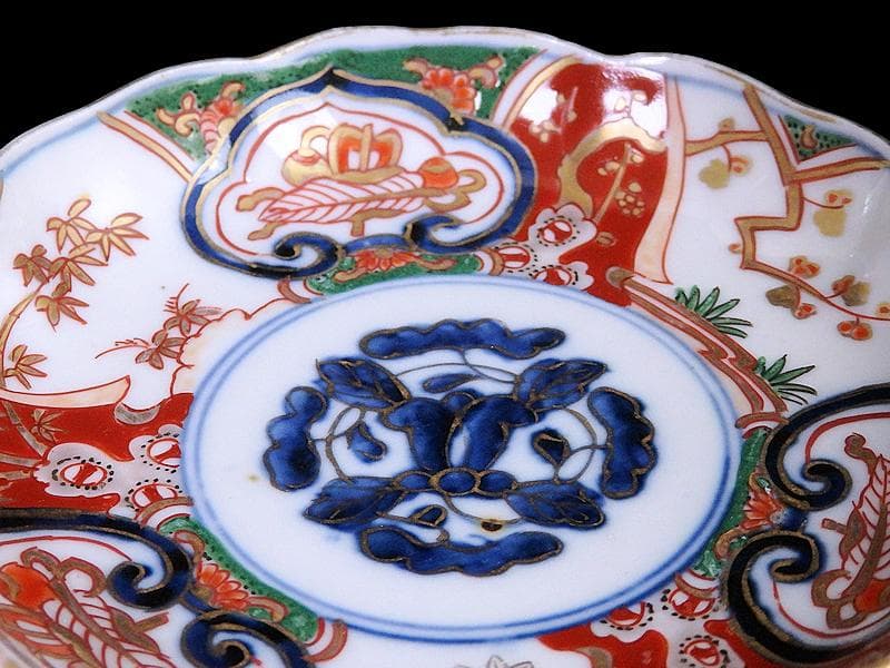 古伊万里　金襴手　窓絵　宝尽くしに松竹梅の図　4寸皿　５枚　B091AS-CZa