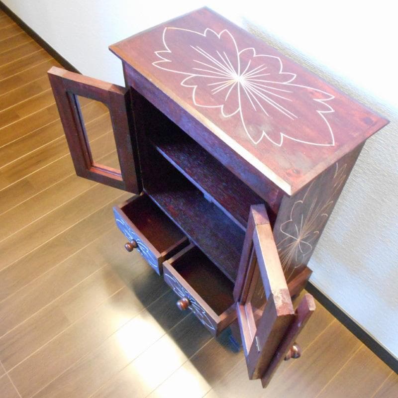 アウトレット品 花柄模様 猫足 キャビネット お祈りかえる付き♪ 完成品家具