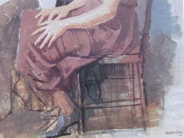 小磯良平、【三人】、希少な限定額装用画集画、新品高級額 額装付