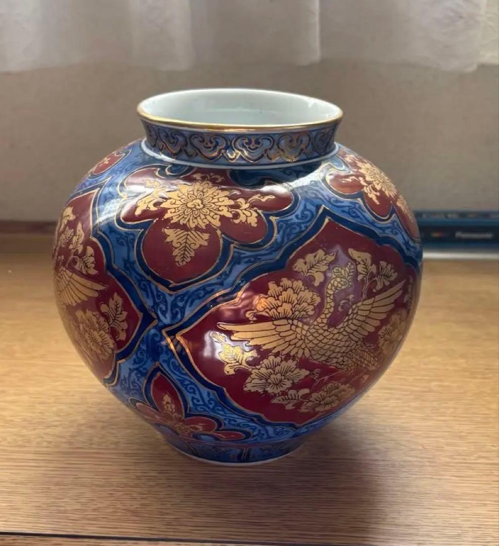 有田焼 勝山作 手描き 骨董品 金襴手 鳳凰文 花瓶 インテリア 限定品 風格