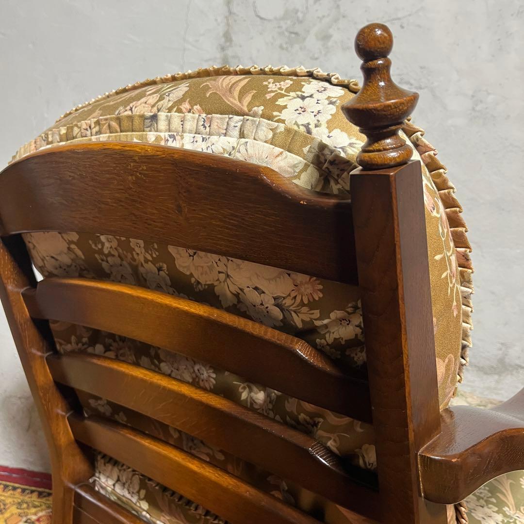 【キツツキ】ラウンジチェア 1人掛け 花柄クッション付き ヴィンテージ ソファ②