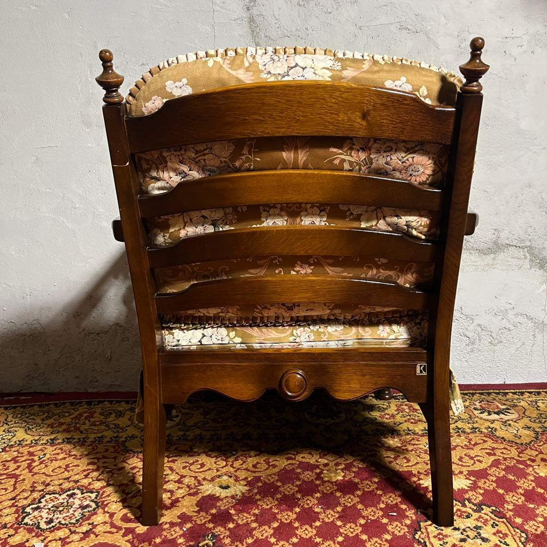 【キツツキ】ラウンジチェア 1人掛け 花柄クッション付き ヴィンテージ ソファ②