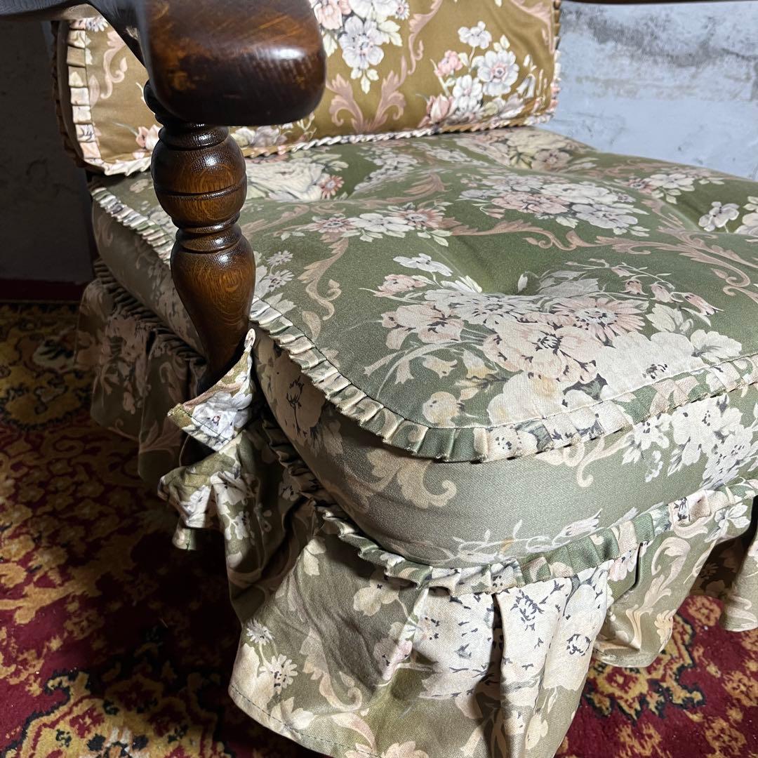 【キツツキ】ラウンジチェア 1人掛け 花柄クッション付き ヴィンテージ ソファ②