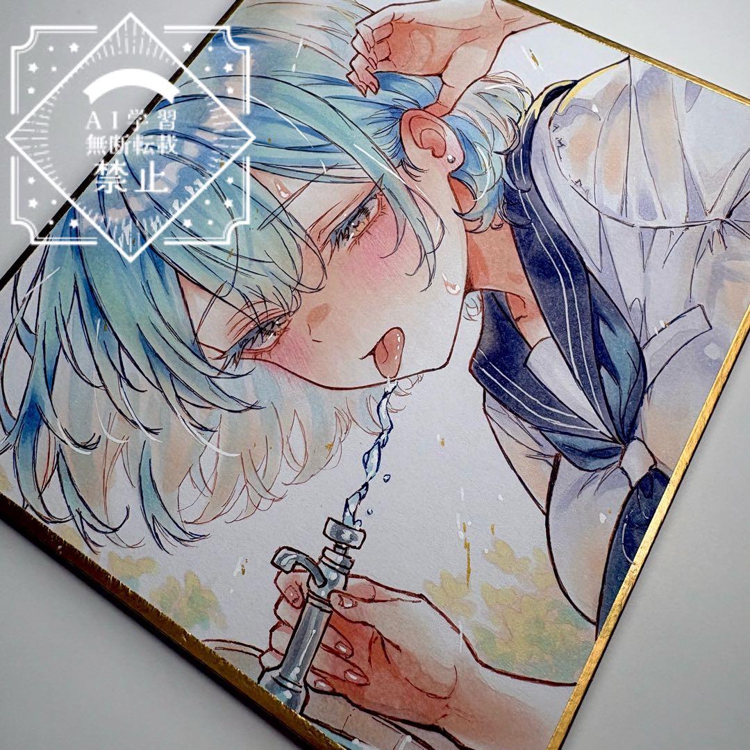 一点物 オリジナル 色紙 手描きイラスト アナログ 女の子 創作 原画