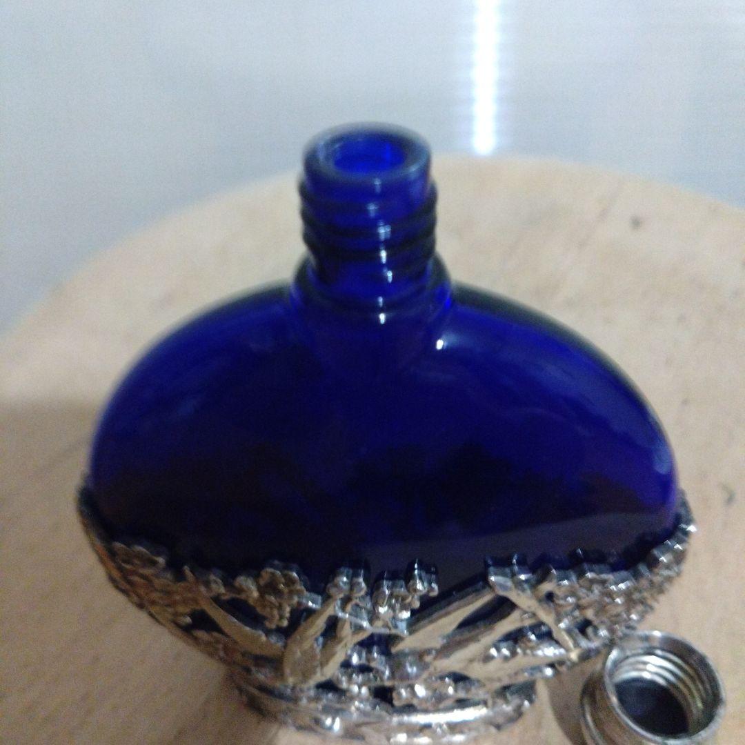 アンティーク　コバルトブルー 香水瓶　ツバメ