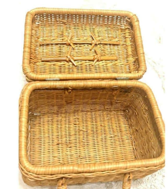 【希少】昭和レトロ 蓋付き竹編みバスケット2点セット