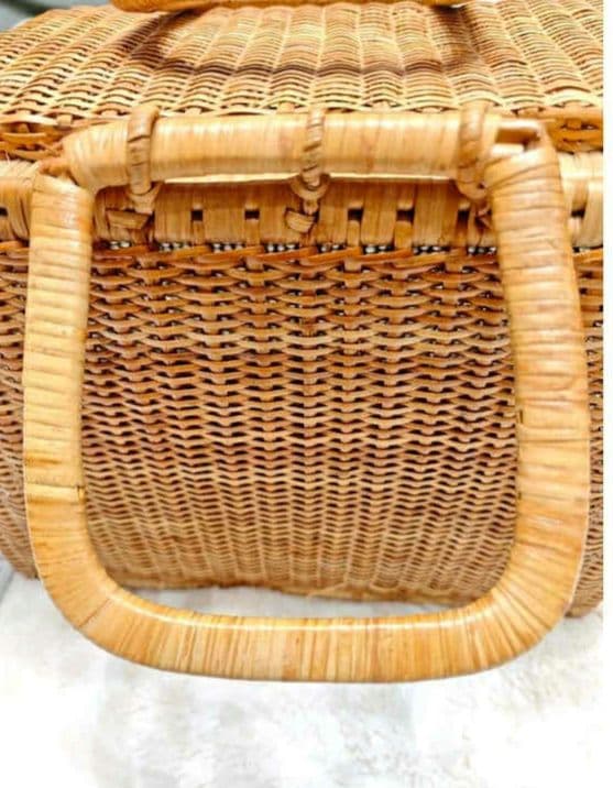 【希少】昭和レトロ 蓋付き竹編みバスケット2点セット