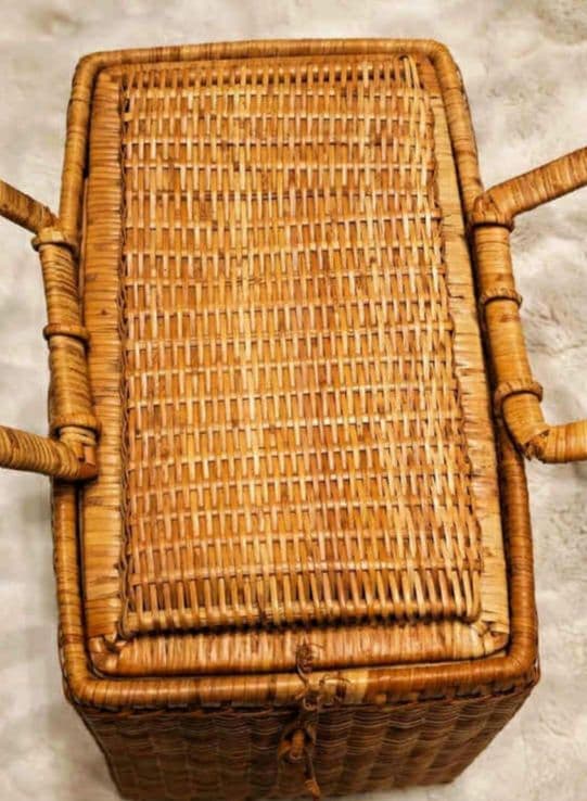 【希少】昭和レトロ 蓋付き竹編みバスケット2点セット