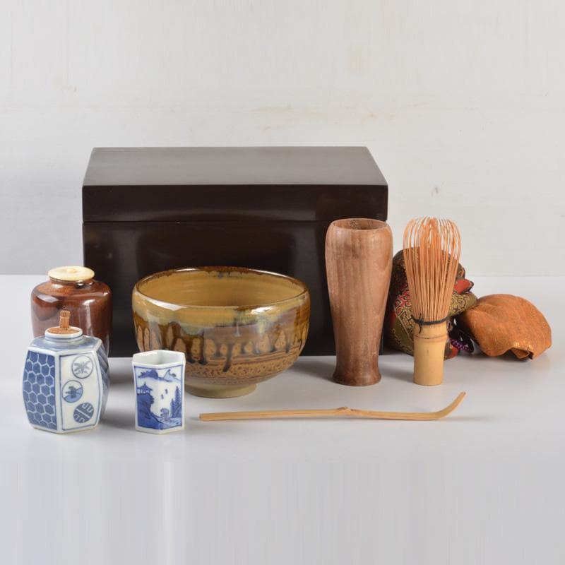 茶道具　茶箱　平安春峰作　振出　茶巾筒　茶碗など　七点　一式　V　6399