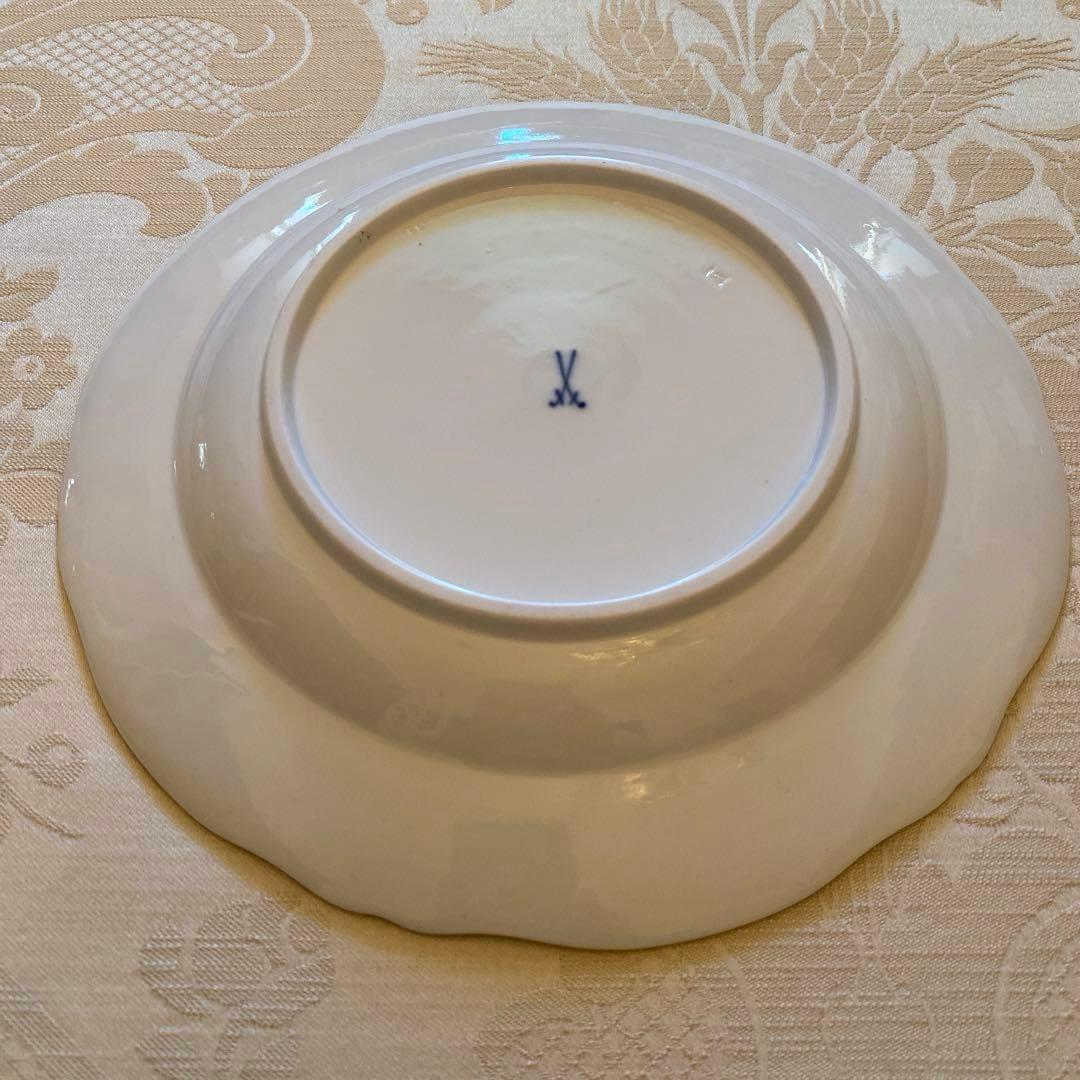 【古マイセン】金彩 花絵皿「ノイマルセイユ／フラワーブーケと昆虫」No.7