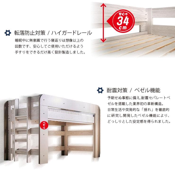 【九州～関東まで送料無料*】ロフトベッドhoney WHxVG　アウトレット05