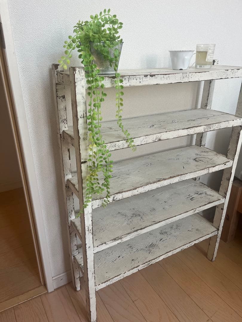 ヴィンテージ風木製4段シェルフ