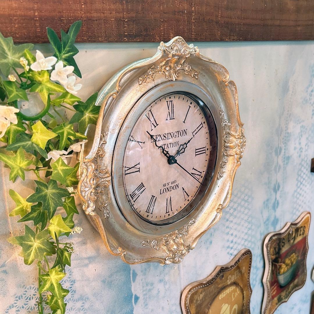 フレンチアンティーク調 ウォールデコレーション クロック 壁掛け時計 SV