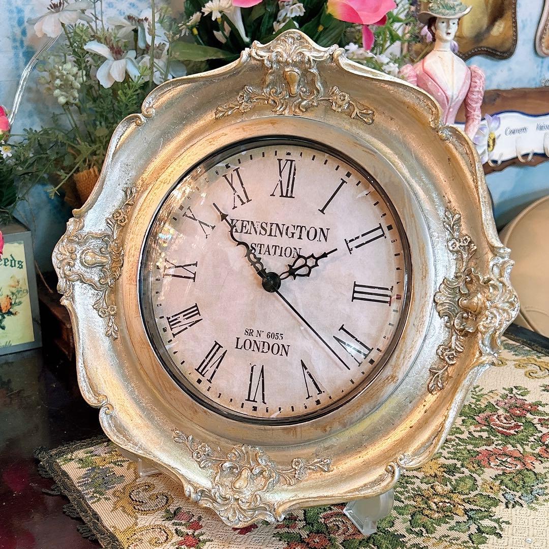 フレンチアンティーク調 ウォールデコレーション クロック 壁掛け時計 SV