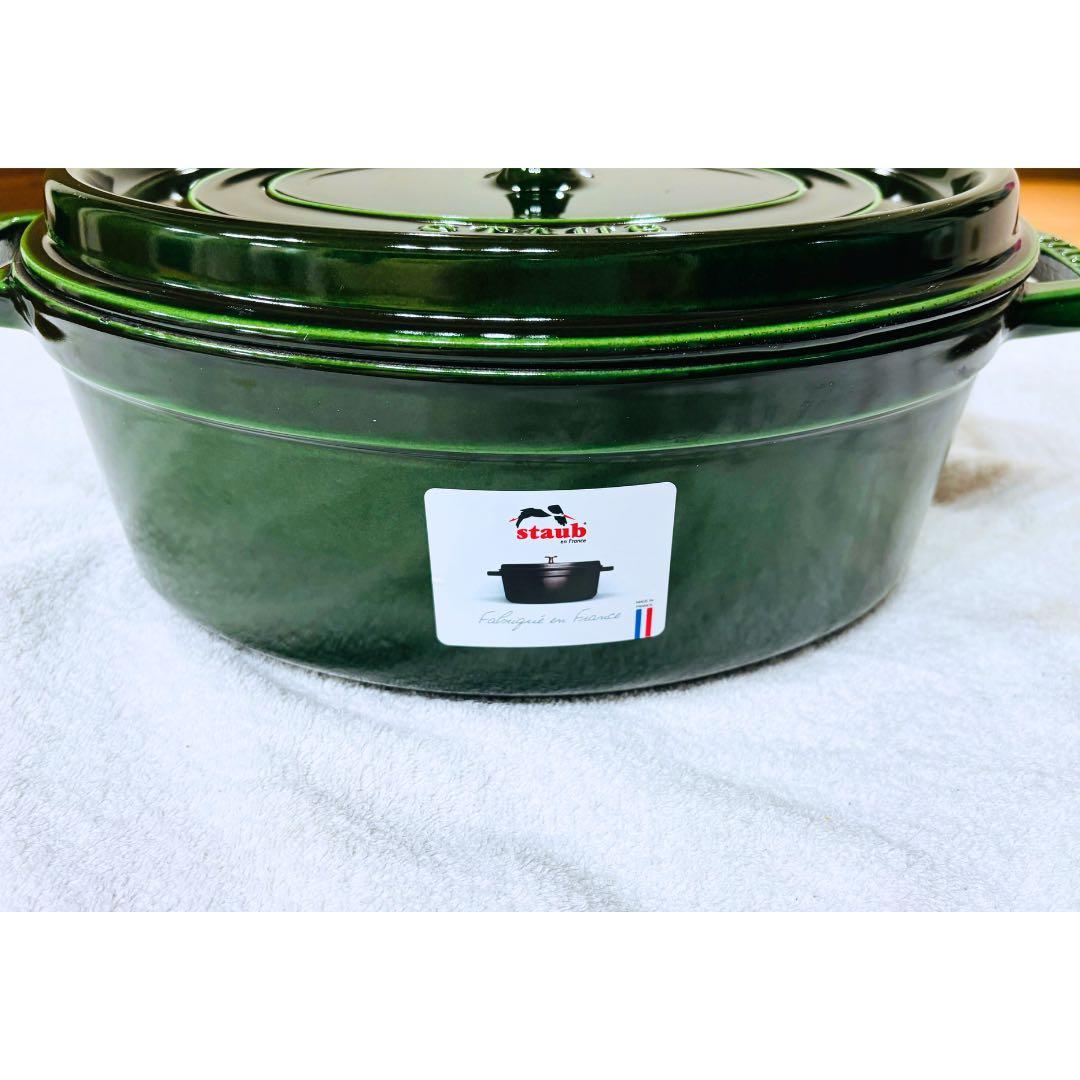 【美品】STAUB オーバル29cm バジルグリーン／1回使用