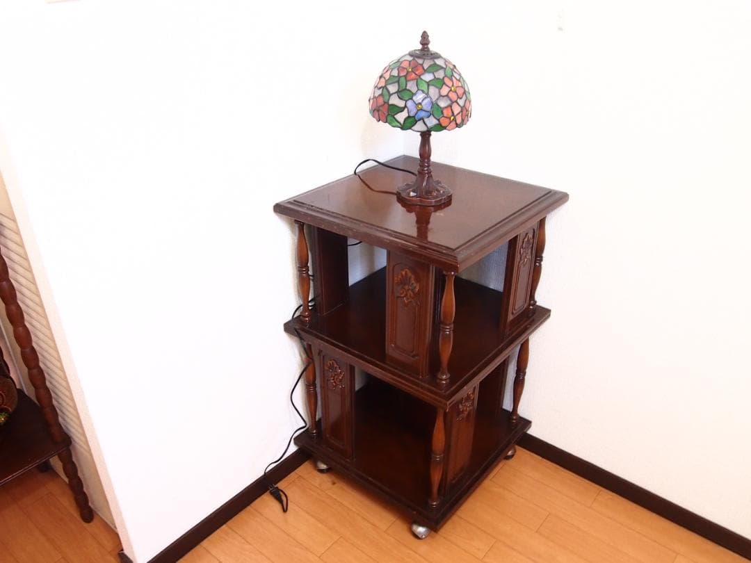 【良品】徳田家具 TOKUDA アンティーク調 キャスター付ブックスタンド/本棚