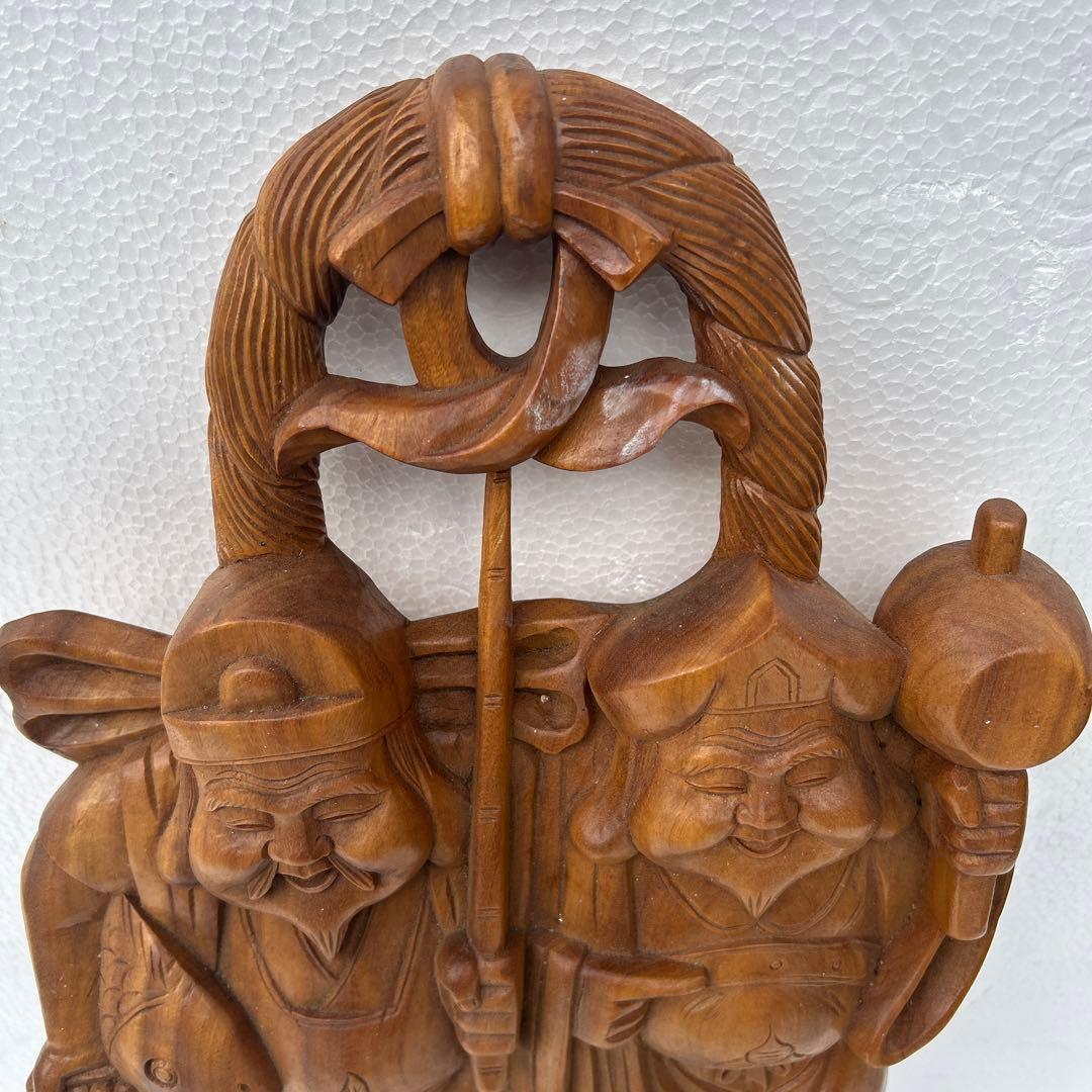 木製彫刻 二人の福の神像 約60センチ 壁掛け