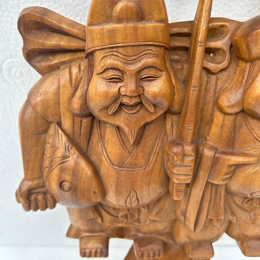 木製彫刻 二人の福の神像 約60センチ 壁掛け