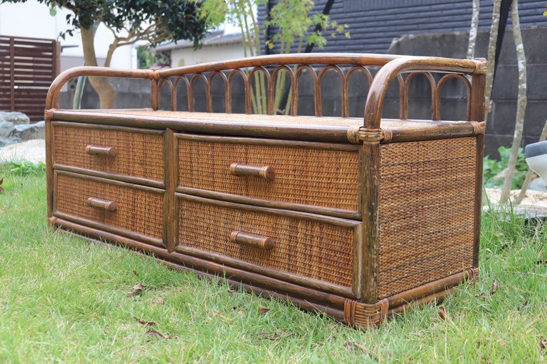 ラタン　チェスト ２段　ベンチ風(送料込み)