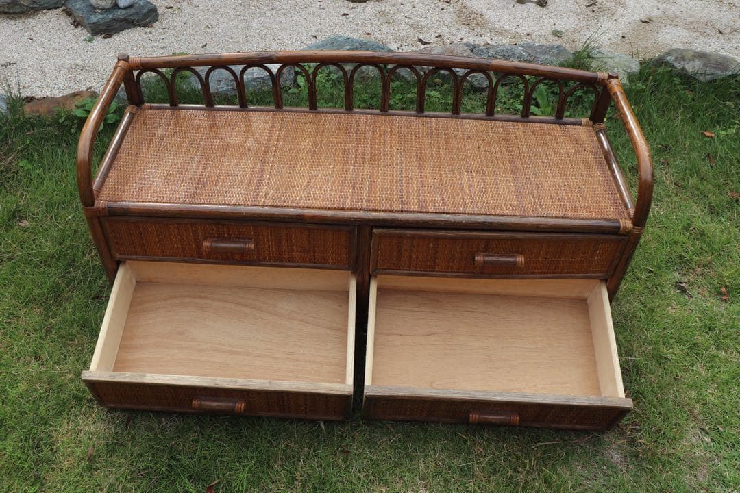 ラタン　チェスト ２段　ベンチ風(送料込み)