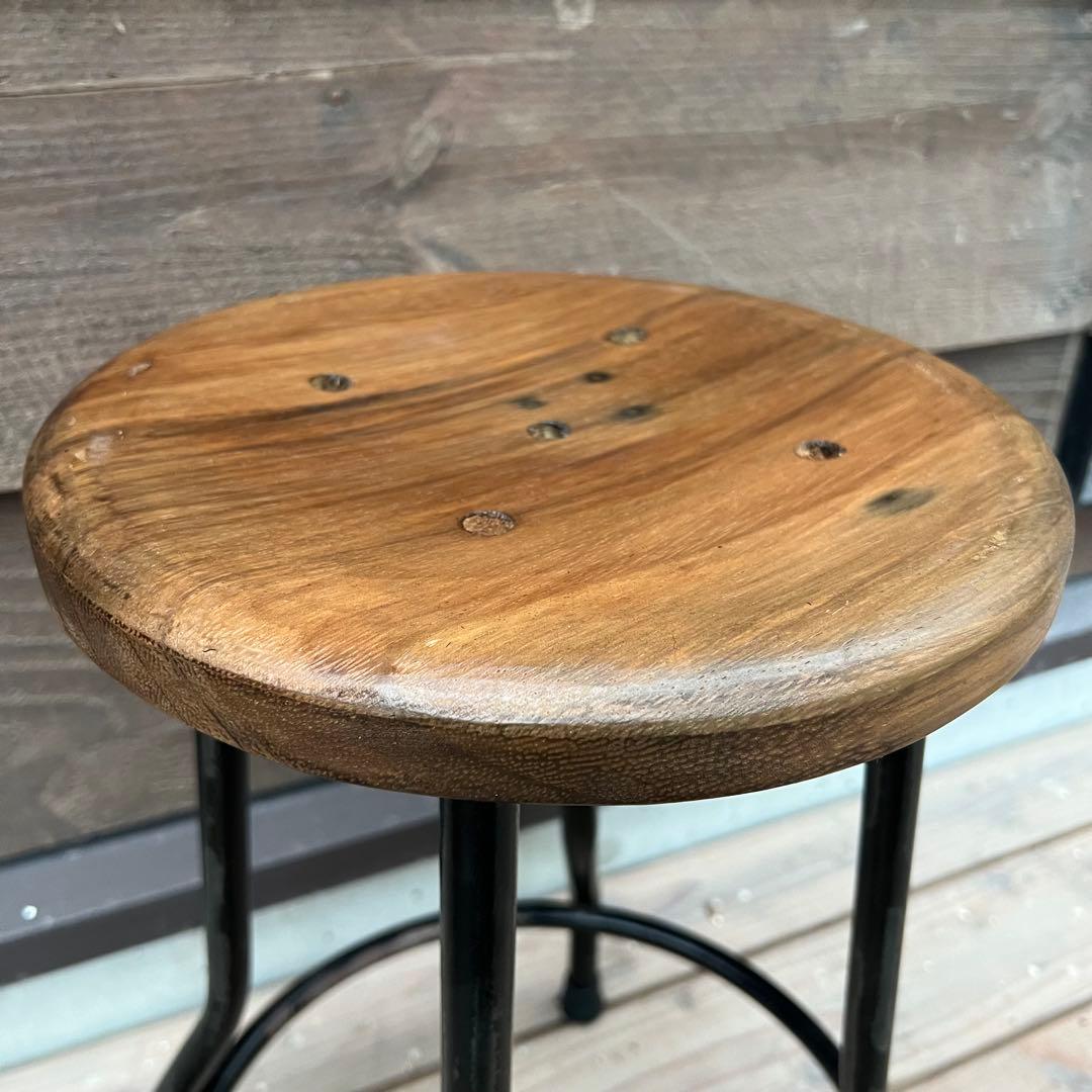 天然木座面のアイアンスツール ヴィンテージスタイル ブラック 木製座面 椅子