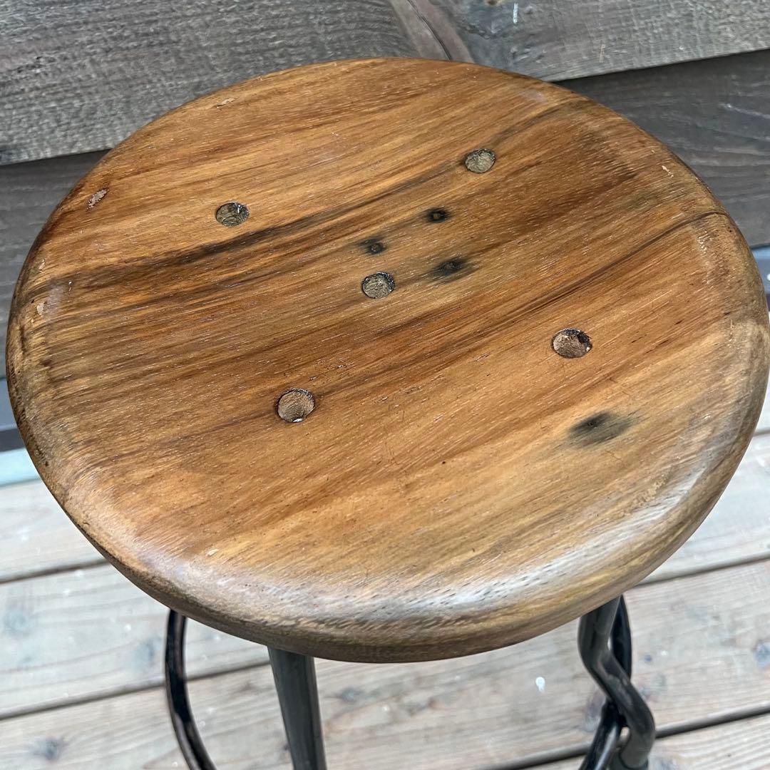 天然木座面のアイアンスツール ヴィンテージスタイル ブラック 木製座面 椅子