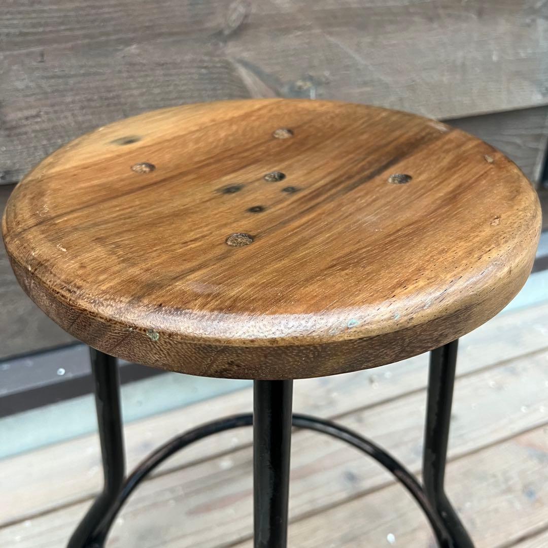 天然木座面のアイアンスツール ヴィンテージスタイル ブラック 木製座面 椅子