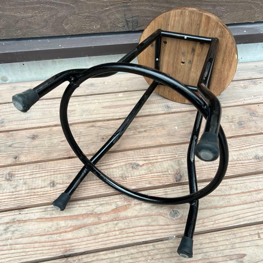 天然木座面のアイアンスツール ヴィンテージスタイル ブラック 木製座面 椅子