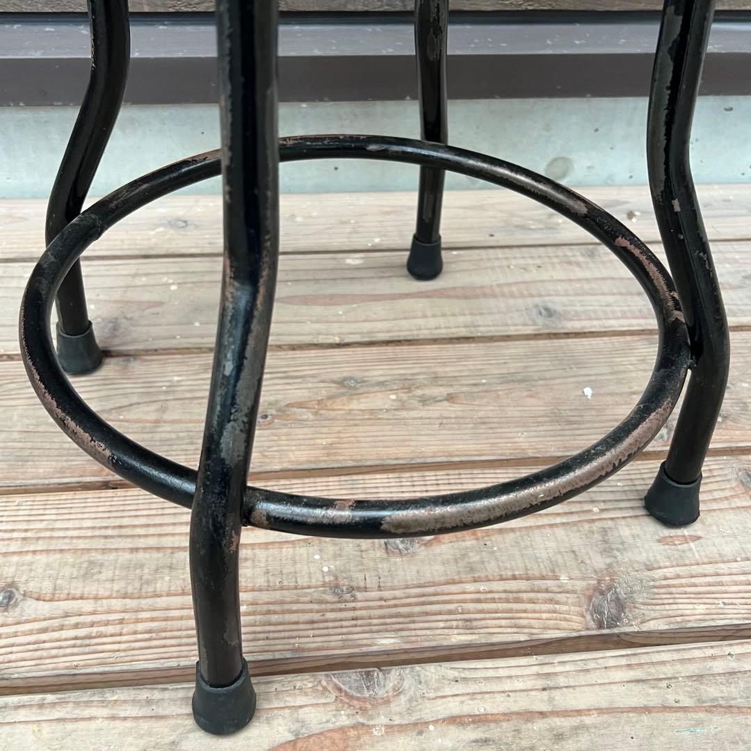 天然木座面のアイアンスツール ヴィンテージスタイル ブラック 木製座面 椅子