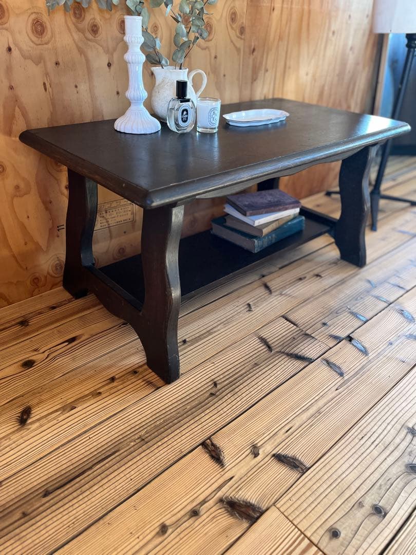古いローテーブルダークブラウン木製コーヒーサイドテーブルアンティークヴィンテージ