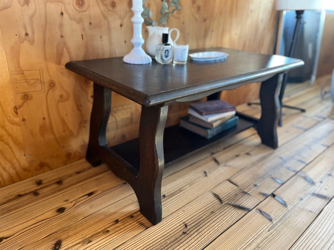 古いローテーブルダークブラウン木製コーヒーサイドテーブルアンティークヴィンテージ