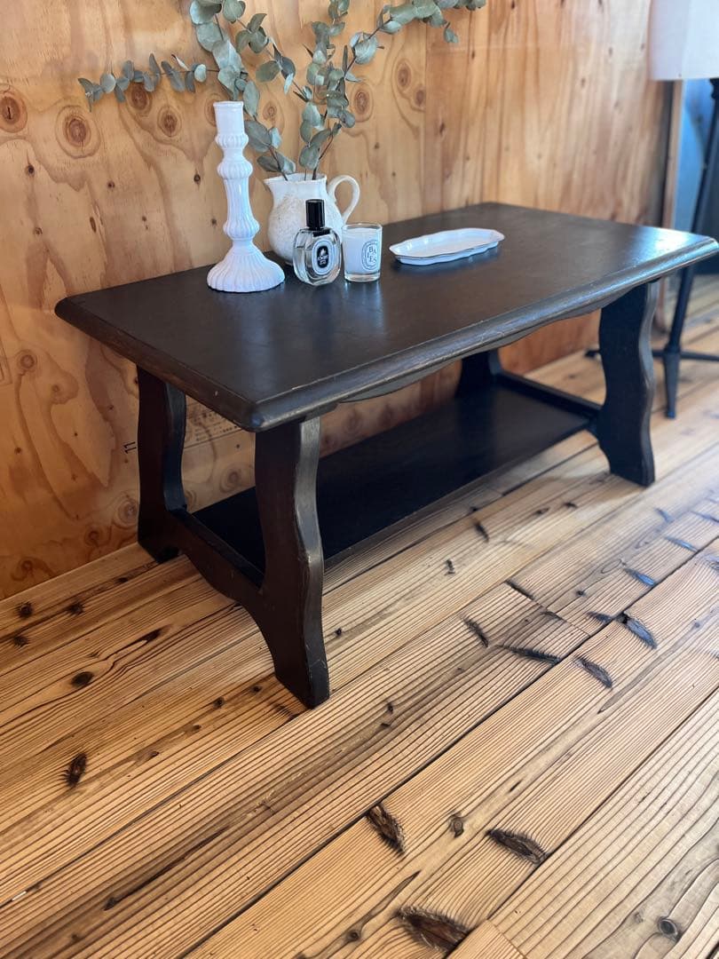 古いローテーブルダークブラウン木製コーヒーサイドテーブルアンティークヴィンテージ