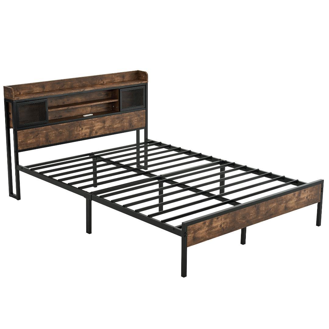 【SDセミダブル】ベッドフレーム　コンセント付き　宮付き　BLACK