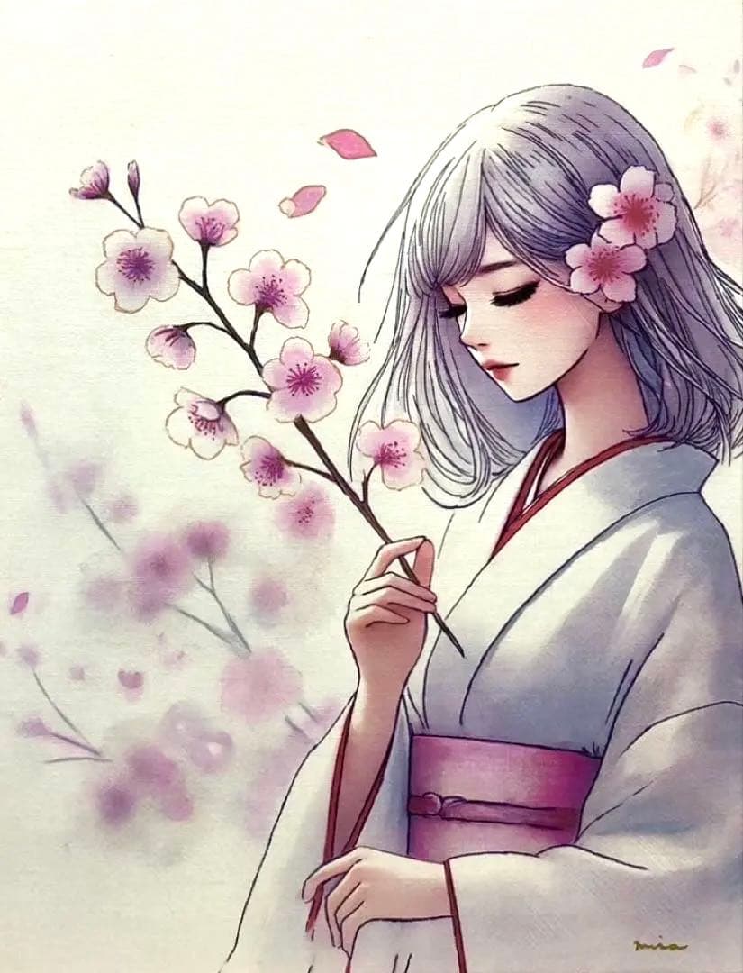 (F6号) 桜井澪【花に想う】表裏サイン有り/真作/油彩