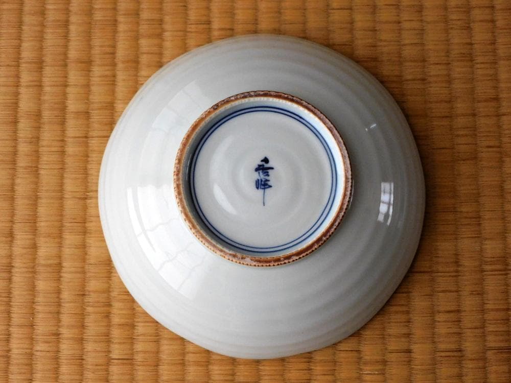 平安秀峰　清水焼　染付　菓子鉢　文人画