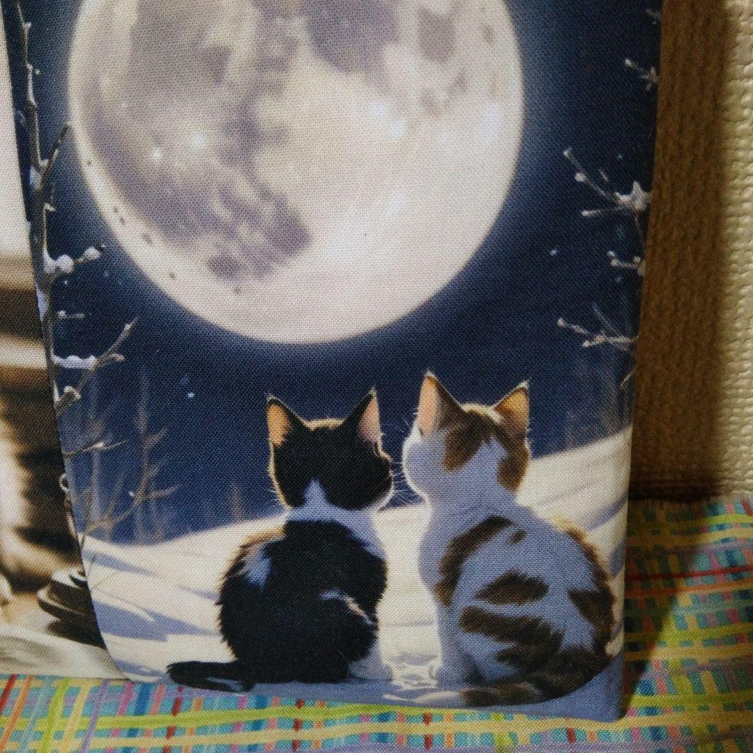 かわいいネコちゃん両面4パネルハンドメイドフラットポーチ(20cm